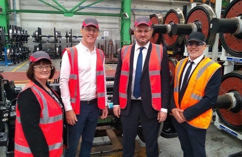 Andrew Stephenson MP, Dr Mullan MP & Cllr Clowes at Bombardier, Crewe